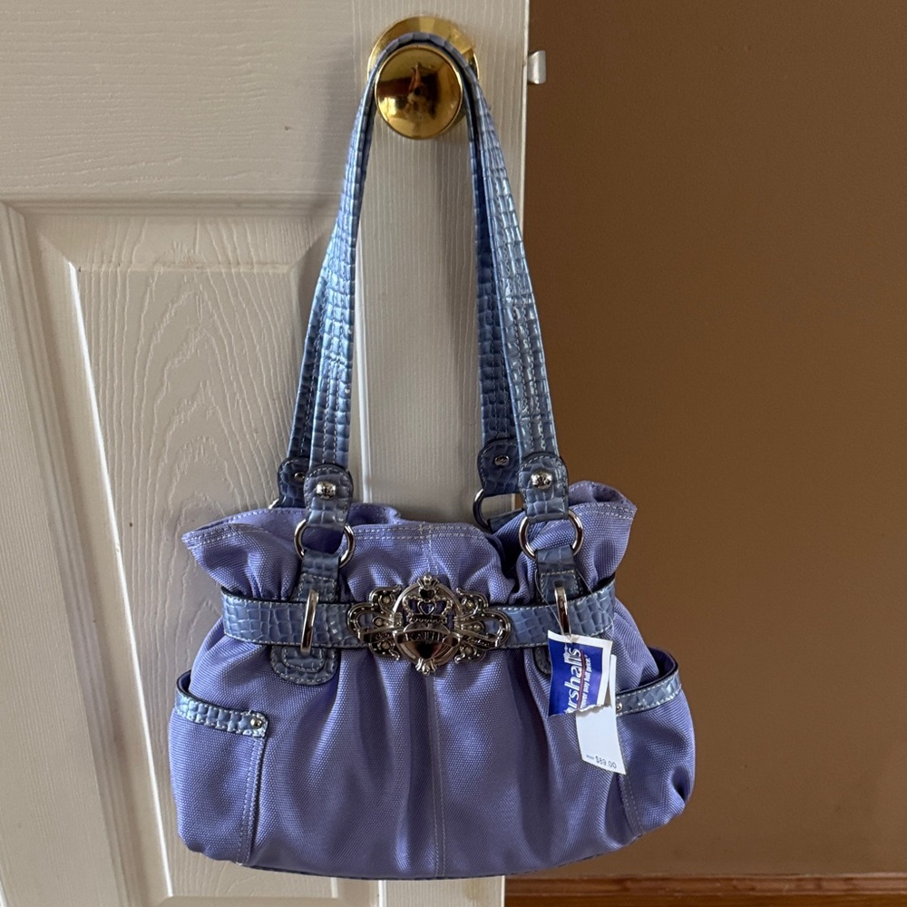 Kathy Van Zeeland Lavender Shoulder Bag with Blue Straps